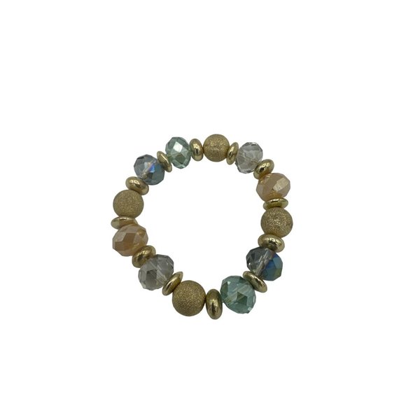 Nicole Faceted Beaded Stretch Bracelet in Tones of Blue Green and Gold - Picture 4 of 6